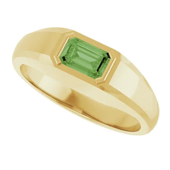 Yellow Gold East to West Natural Green Tourmaline Ring