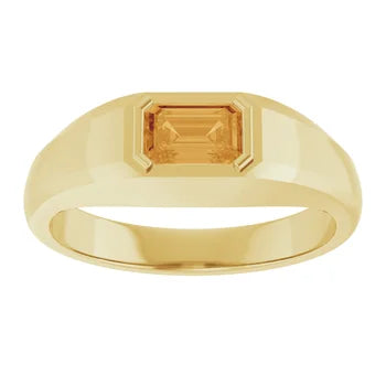 14K Yellow 6x4 mm Citrine Emerald Cut  Mens Ring Mounting