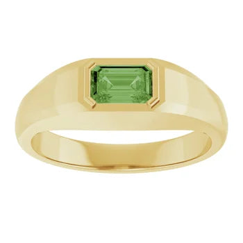 Yellow Gold East to West Natural Green Tourmaline Ring