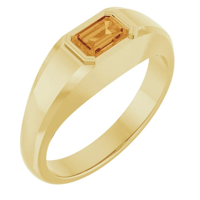 14K Yellow 6x4 mm Citrine Emerald Cut  Mens Ring Mounting