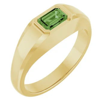 Yellow Gold East to West Natural Green Tourmaline Ring