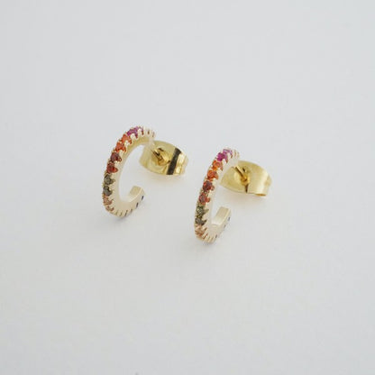 Rainbow Crystal Huggie Hoops