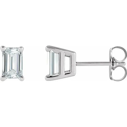 14K White Emerald Cut 1 1/2 CTW Lab-Grown Diamond Earrings