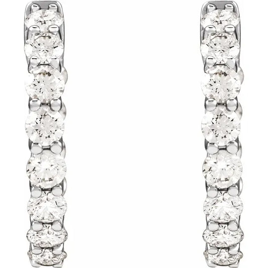 14K White 2 1/5 CTW Lab-Grown Diamond Inside-Outside Hoop Earrings