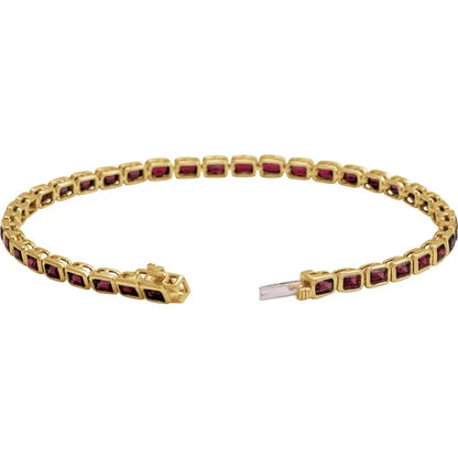 14K Yellow Natural Mozambique Garnet Line 7" Bracelet