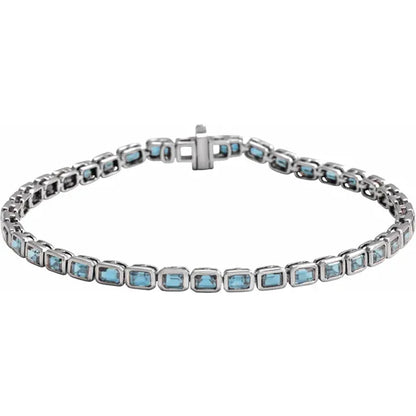 14K White Natural Sky Blue Topaz Line 7" Bracelet