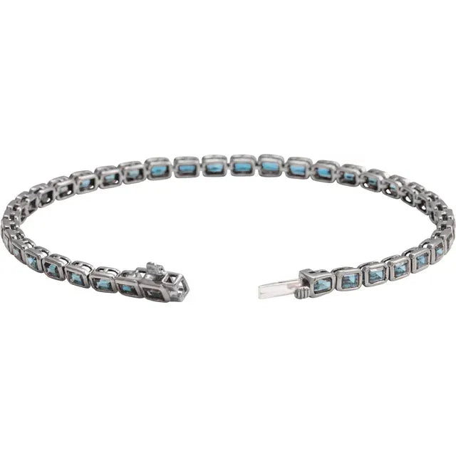 14K White Natural Sky Blue Topaz Line 7" Bracelet