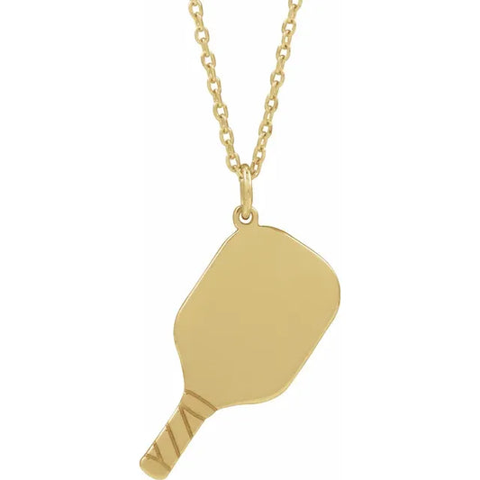 14K Yellow Engravable Pickleball Paddle 16-18" Necklace