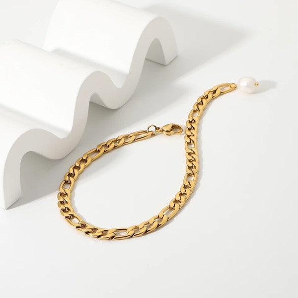 Modern Cuban Figaro Link Freshwater Pearl Bracelet