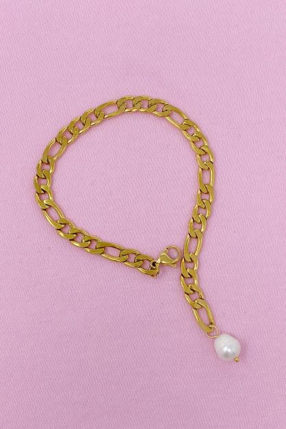 Modern Cuban Figaro Link Freshwater Pearl Bracelet