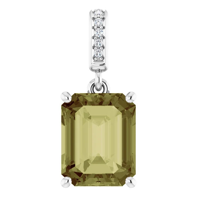 Emerald Cut Green Lab-Grown Sapphire 14k White Gold Pendant