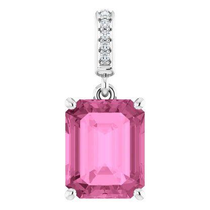 Emerald Cut Pink Lab-Grown Sapphire Pendant 14k White Gold