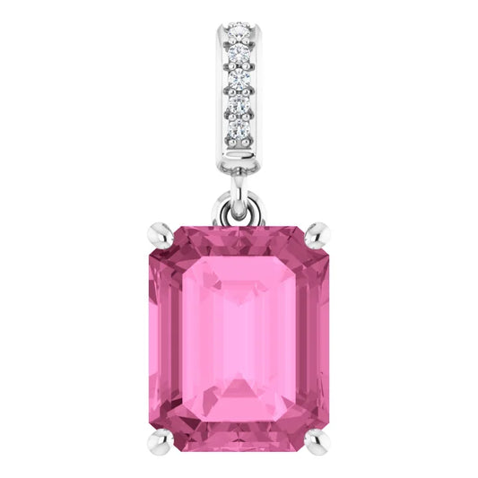 Emerald Cut Pink Lab-Grown Sapphire Pendant 14k White Gold