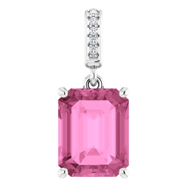 Emerald Cut Pink Lab-Grown Sapphire Pendant 14k White Gold