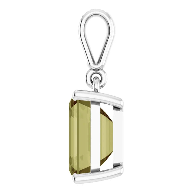 Emerald Cut Green Lab-Grown Sapphire 14k White Gold Pendant