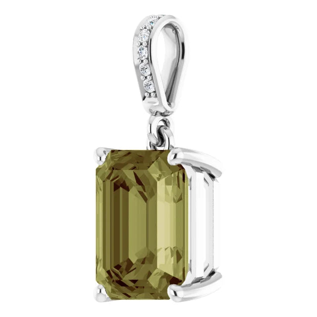 Emerald Cut Green Lab-Grown Sapphire 14k White Gold Pendant