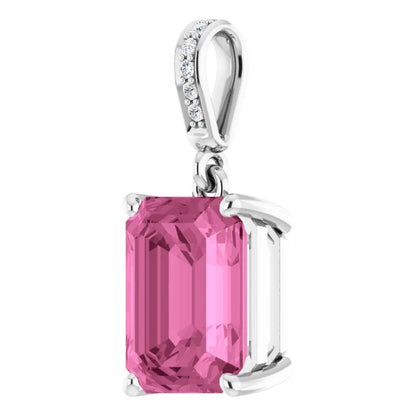 Emerald Cut Pink Lab-Grown Sapphire Pendant 14k White Gold