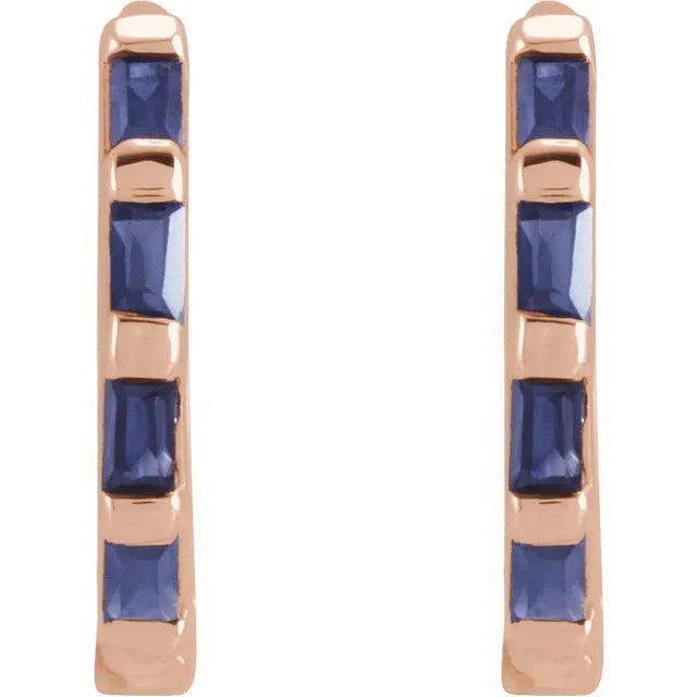 Natural Gemstone Huggie Earrings Rose Gold