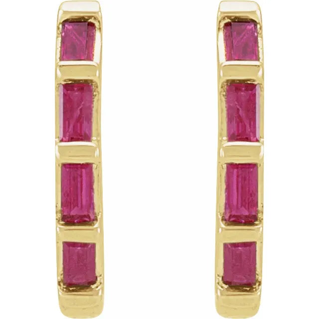 Natural Gemstone Huggie Earrings Yellow Gold