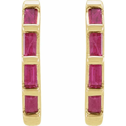 Natural Gemstone Huggie Earrings Yellow Gold