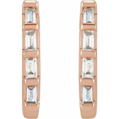 Natural Gemstone Huggie Earrings Rose Gold