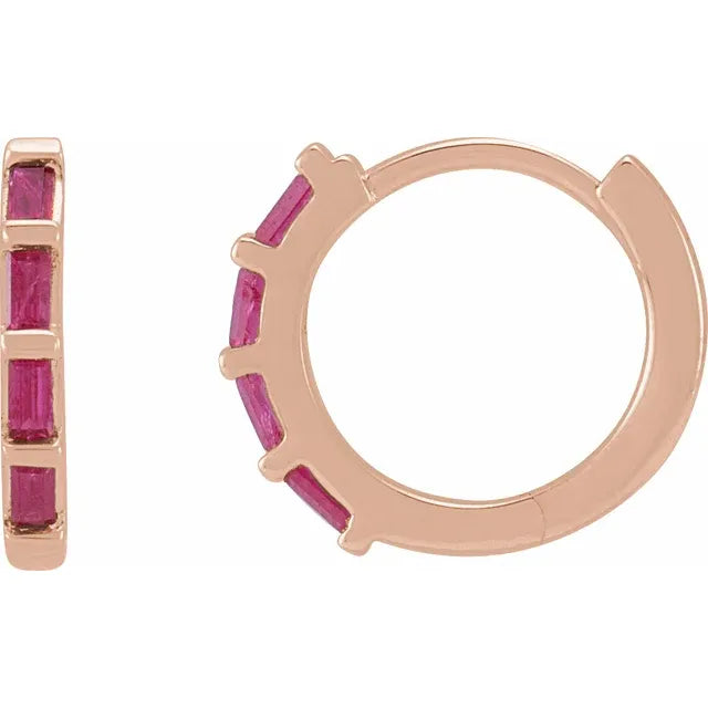 Natural Gemstone Huggie Earrings Rose Gold