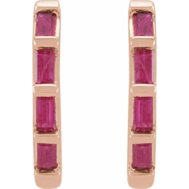 Natural Gemstone Huggie Earrings Rose Gold