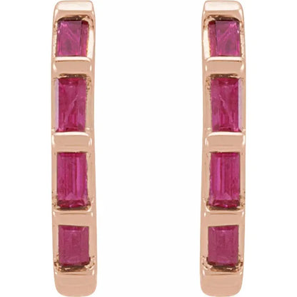 Natural Gemstone Huggie Earrings Rose Gold