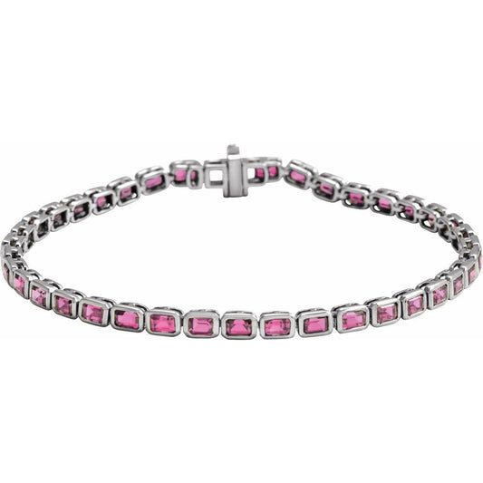 14K White Natural Pink Tourmaline Line 7" Bracelet