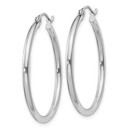 Sterling Silver Rhodium-Plated 2mm Round Hoop Earrings