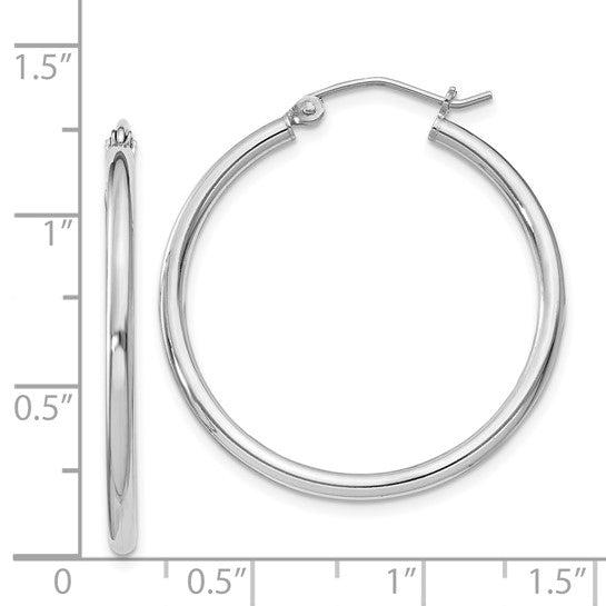 Sterling Silver Rhodium-Plated 2mm Round Hoop Earrings