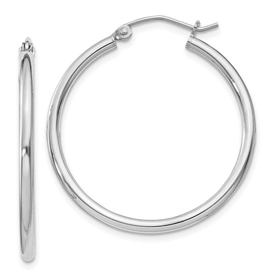 Sterling Silver Rhodium-Plated 2mm Round Hoop Earrings